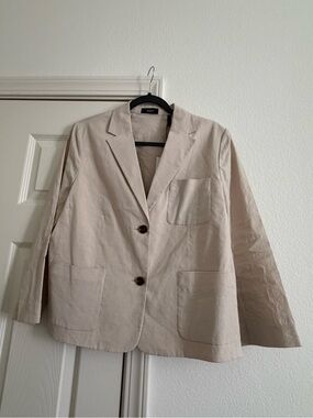 Theory Neutral Beige Linen Blend Single-Breasted Blazer